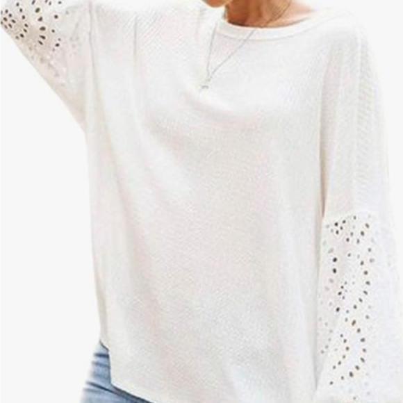 White waffle knit lantern sleeve - Picture 2 of 9